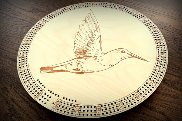 Humming Bird Round Cribbage Board