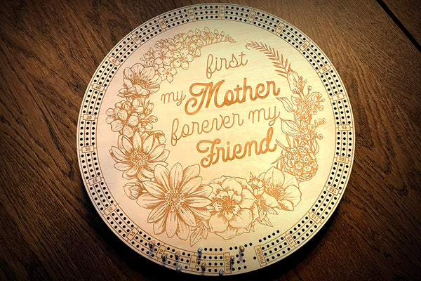 Mother's Day Round Cribbage Board