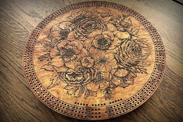 Flowers Limited Edition Round Cribbage Board